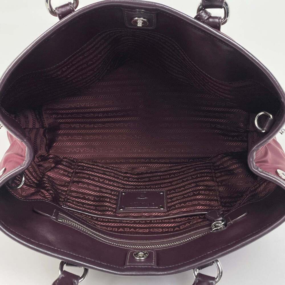 Prada Logo Handbag Tote Bag Nylon Bordeaux BN1841 Women's - Picture 7 of 8